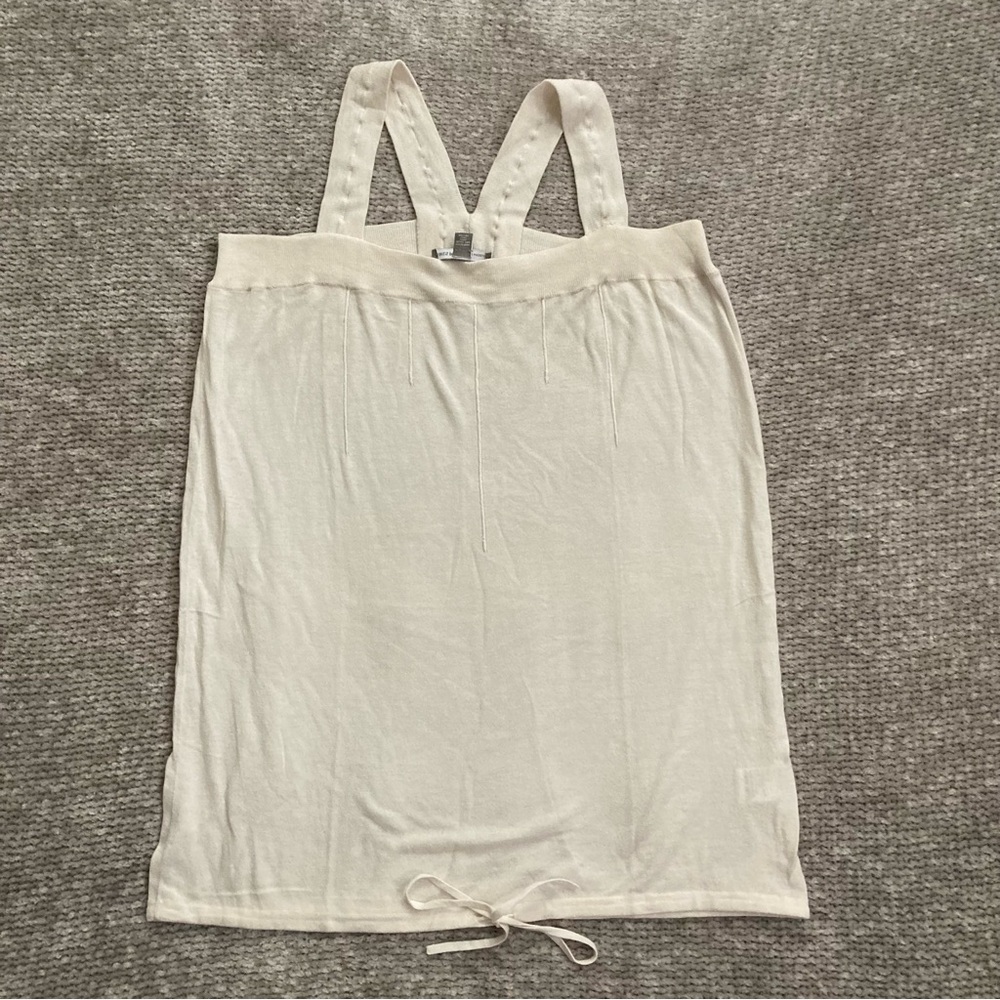 James Perse Ivory Tank Top Size 4 Lounge Drawstring Hem Minimalist Cotton Blend